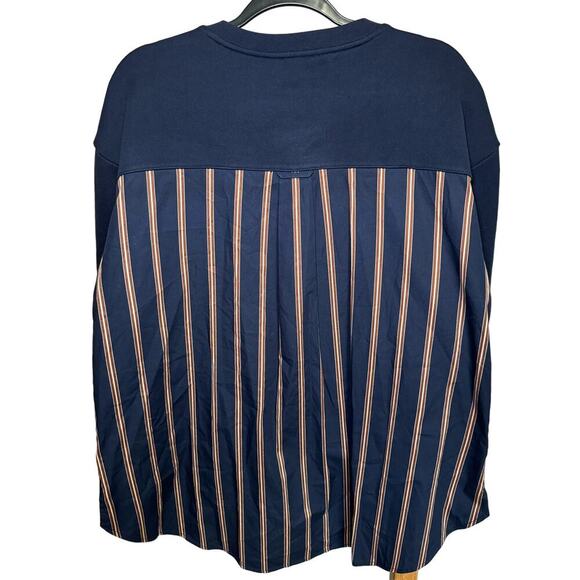 Jason Wu Crewneck Combo Striped Button Down Sweatshirt Navy Red Size Large - Picture 8 of 12